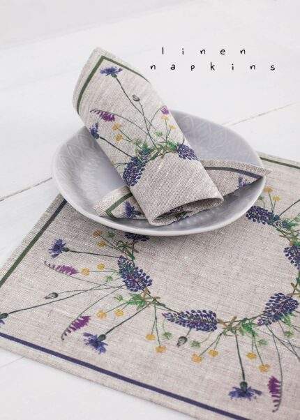 Napkins, lupines print, linen napkins, custom napkins, custom size, wholesale prices, wedding napkins, PR1268