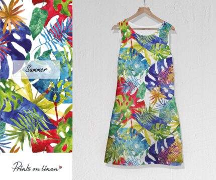 Linen dress, Monstera leaves, sleeveless dress, short sleeves dress, plus size dress, festival dress, PR1137