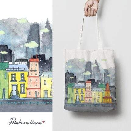 Tote bag, linen bag, city bag, art print, shoulder bag, tote bag canvas, linen tote bag, 100% linen, PR1171