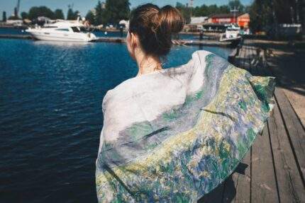 Scarf, Linen scarf, Monet, blanket scarf, linen shawl, oversized scarf, vintage scarf, boho scarf, gift for mom, PR1206