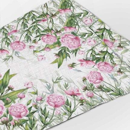 Placemats set, Peony, Peonies, Linen placemats, Blush pink placemats, Green placemats, PR0615