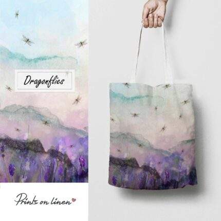 Tote bag, Dragonflies, linen bag, violet, art print, birthday gift, shoulder bag, tote bag canvas, PR0862