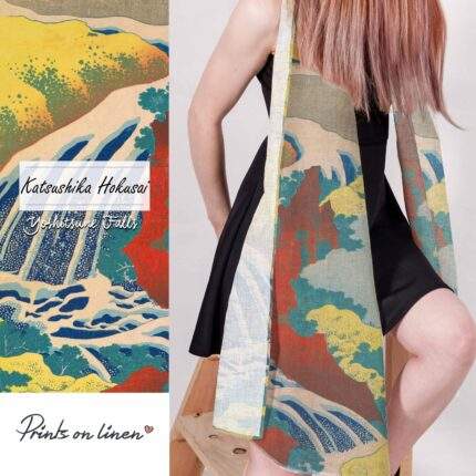 Scarf, Yoshitsine falls, Linen scarf, Katsushika Hokusai, wabi sabi, PR1203