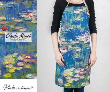Monet, apron, Water Lilies, Claude Monet, linen apron, matching towel, hand made apron, kitchen apron, apron with pocket, PR1190
