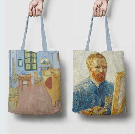 Tote bag, Van Gogh, linen tote, Bedroom in Arles, Auto portrait, tote bag canvas, linen bag, PR0584