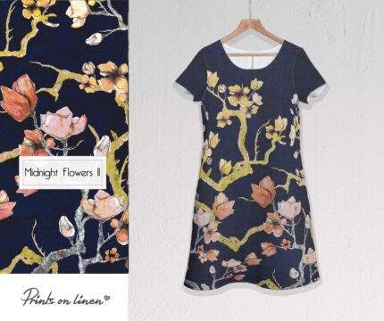 Linen dress, Summer dress, Linen tunic, Plus size dress, Midnight flowers, Linen dress pattern, Linen dress women, linen clothing, PR0200