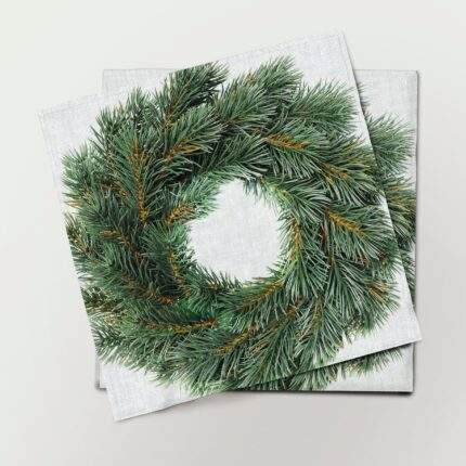Napkins set, Spruce Branches Wreath, Prints on linen, Christmas decor, Christmas gift, cloth napkins, 100% linen,Holiday napkins, PR0289