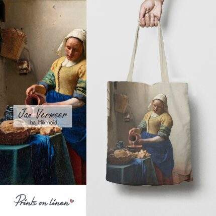 Tote bag canvas, Jan Vermeer, The Milkmaid, linen tote, vintage tote, artist tote, Jan Vermeer tote, PR1106