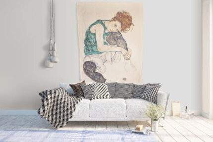 Wall banner, Egon Schiele, Seated Woman with Legs Drawn Up, Custom size, Linen wall tapestry, 40 x 56" wall tapestry, PR1069