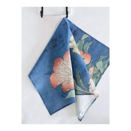 Kitchen towel, Katsushika Hokusai, Cany & Peonies, linen towel, towel with hook, 100% linen, linen kitchen towel, Japan art, LINENISLOVE,  PR0227