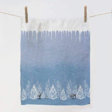 Tea towel, hostess gift, holiday decor, forest, deer, vintage, linen towel, kitchen towel, kitchen decor, PR0554