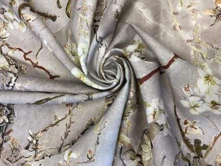Ash Grey fabric, Vincent van Gogh, Linen fabric, Almond Blossom, Fabric by yard, PR0993