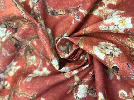 Copper red, Vincent van Gogh, Almond Blossom, fabric by meters, fabric by yards, 100% linen, wholesale, PR1260
