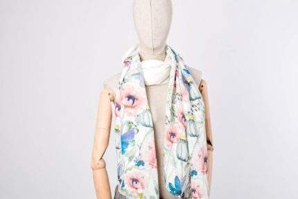 Spring birds, linen Scarf Women, washed Linen Scarf, linen Shawl, soft linen scarf, PR12266