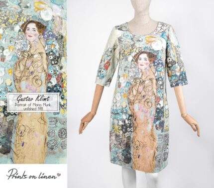 Gustav Klimt, Portrait of Maria Munk, linen dress, dress 3/4 sleeves, side pockets, 100% linen, PR1146