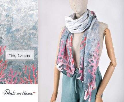 Wabi sabi, Scarf, Linen scarf, Corals, Ocean, hand made scarf, linen accessory, art print, 100% linen, PR1066