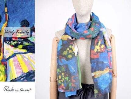 Women Scarf, W. Kandinsky, Murnau, linen scarf, linen shawl, 27x76, hand made in Lithuania, 100% linen fabric,  PR0247