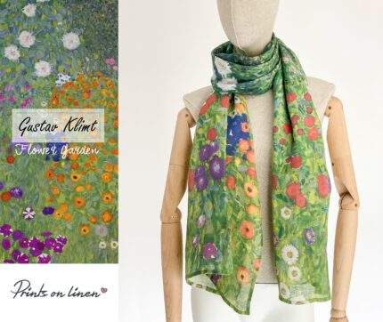 Gustav Klimt, Flower Garden, Linen women Scarf, Linen scarf, blanket scarf, PR1152