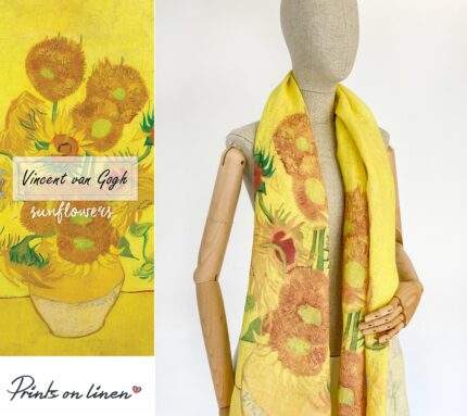 Linen women scarf, Vincent Van Gogh, Sunflowers, Linen scarf, PR0649