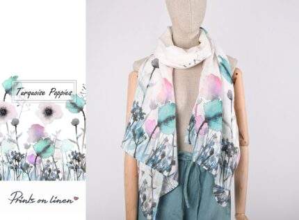 Scarf, Linen scarf, flowers print, blue yellow scarf, blanket scarf, linen shawl, gift for her, boho scarf, gift for mom, bridesmaid gift, PR0311