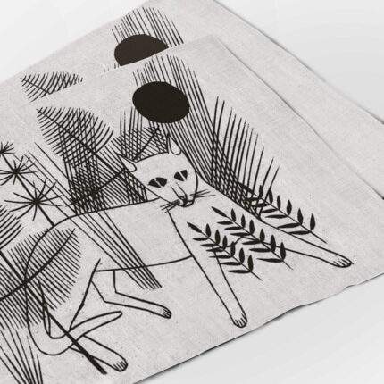 Placemats set, Jeroen op Jackt, Tinus van Doorn, linen placemats, fabric placemats, 100% linen, cats lovers gift, art print home decor, PR0518