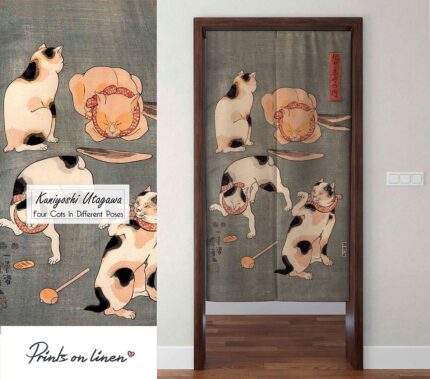 Noren curtain, Utagawa Kuniyoshi, linen curtains, door curtain, 100% linen, panel curtain, PR0703