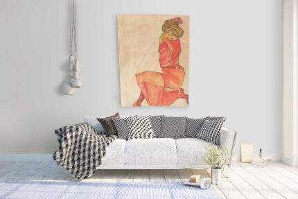 Wall tapestry, Egon Schiele, Kneeling Female in Orange-Red Dress, fabric tapestry, wall decor, PR0939