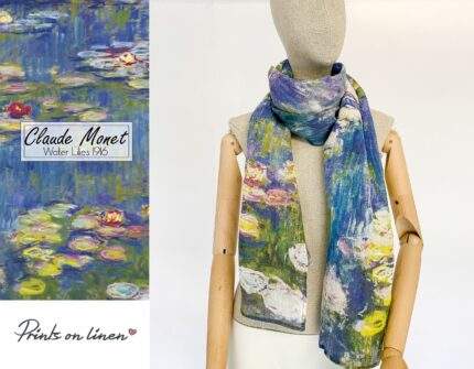 Claude Monet, Water Lilies, linen scarf, linen women scarf, scarf print, 100% linen, linen wrap, blue linen scarf, linen is love, PR0216