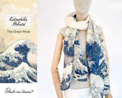 Women scarf, Great Wave, Linen scarf, Katsushika Hokusai, linen women scarf, PR0886
