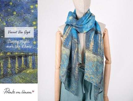 Scarf, Van Gogh, Linen scarf, Pure Linen, Women Scarf, Light weight scarf, Starry Night, Maxi scarf, PR0471