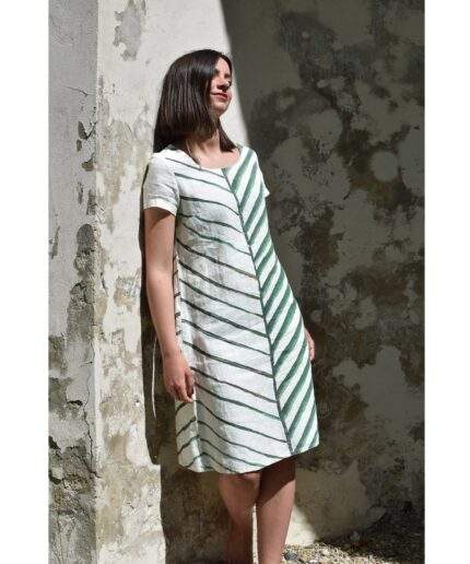 Linen women dress, short sleeves, Palm leaf, Dress side pockets, 100% linen, linen dress, wabi sabi, minimalist dress, PR1204