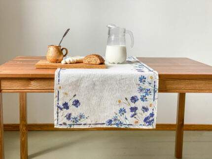 Linen table runner, Cornflowers, 100% linen, table runner, coffee table runner, PR1036