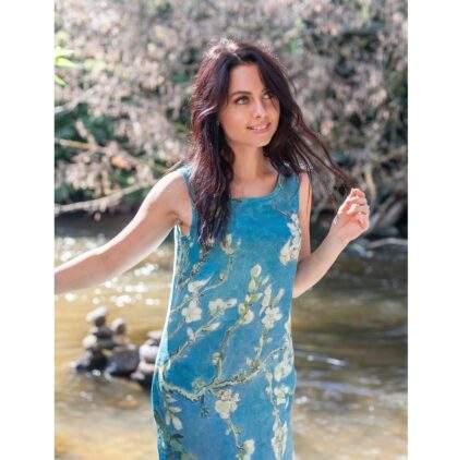 Long linen dress, Van Gogh, Almond blossom, long dress, tunic dress, sleeveless dress, hand made dress, PR1155