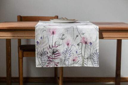 Linen table runner, Pink Poppies, table runner, 100% linen, custom table runner,  PR0952