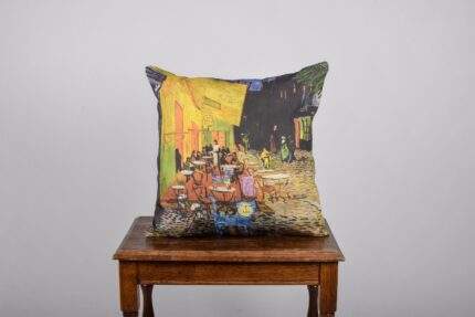 Vincent van Gogh, Cafe Terrace at Night + Funky cats, Cushion cover, 100% linen, Van Gogh, Art pillow,  18x18 pillow, custom size pillow, PR0196