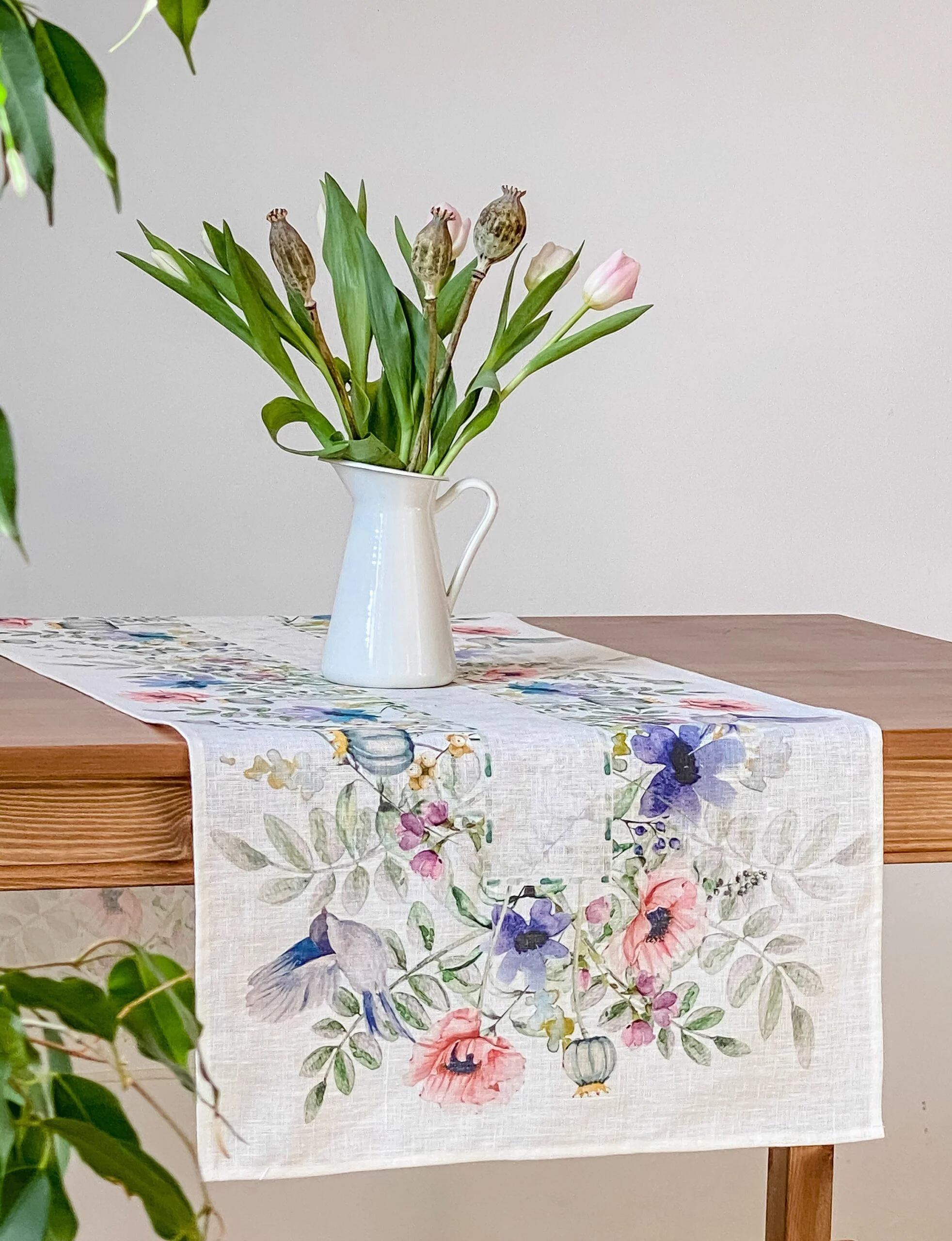 Table Runner, Almond Blossom, Van Gogh, Gold, Linen Table