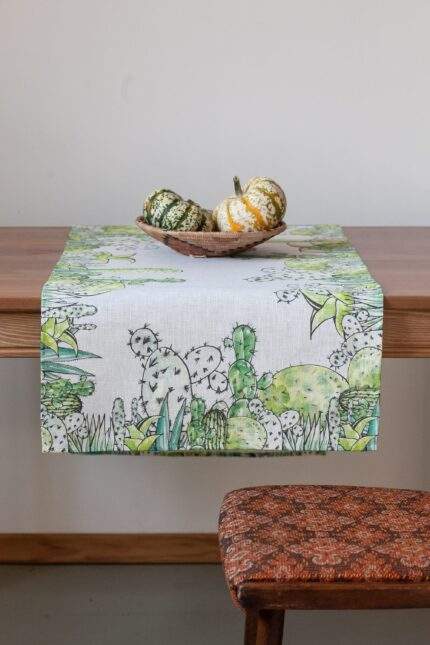 Table runner, Cactus print, printed table runner, linen table runner, hand made table runner, PR0537