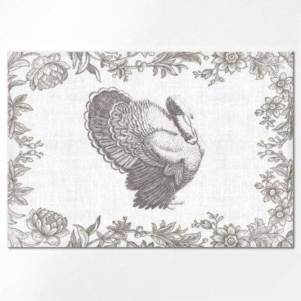Thanksgiving placemats set, Turkey, Thanksgiving table decor, Toile de Jouy, linen placemats, PR1257