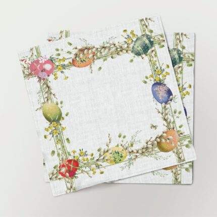 Easter napkins, Easter Wreath, Easter decor, Easter eggs, linen napkins, Easter linens, PR0672