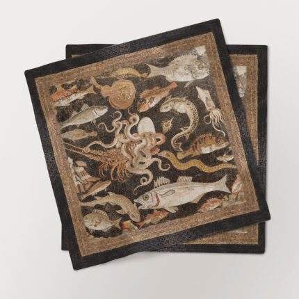 Napkins set, Mosaic from Pompeii, Octopus, vintage ornaments, 100% linen, custom size napkins, PR0454