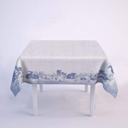 Easter Tablecloth, Toile de Jouy Rabbit, Tablecloth rectangle, Linen tablecloth, PR0822