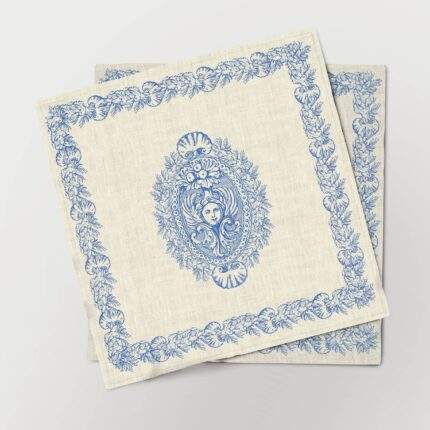 Napkins set, Antique, Owen Jones, 100% linen, Toile de Jouy, custom size, Persian pattern, PR0369