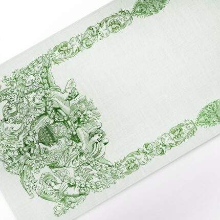 Table runner, Owen Jones, Linen table runner, Toile de jouy, Green toile de jouy, mint background, PR0931
