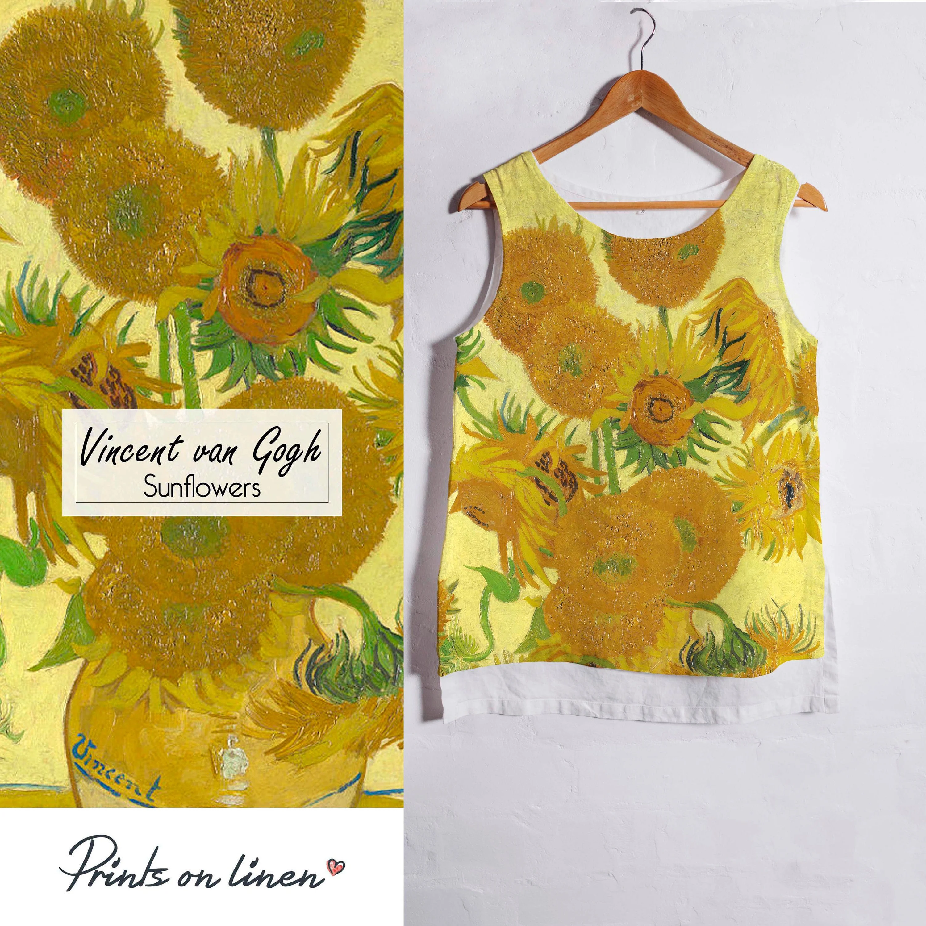Linen top, Vincent van Gogh, Sunflowers, women blouse, linen