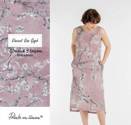 Long linen dress, Vincent Van Gogh, Almond Blossom, linen dress, PR1221