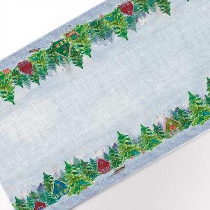 Table runner, Forester's Hut, Christmas decorations, custom size, Christmas gift, table topper, Holiday decor, Christmas print, 100% linen,  PR0257
