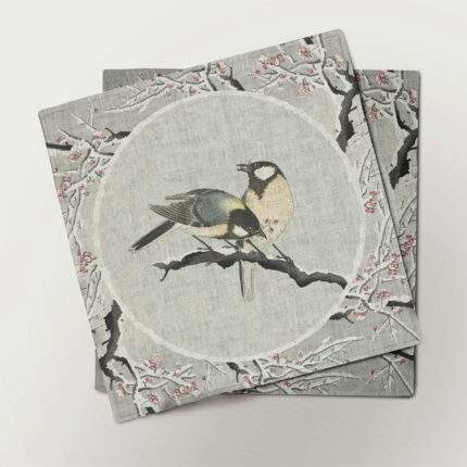 Napkins set, Winter & Birds, Ohara Koson, linen napkins, Winter napkins, PR1080
