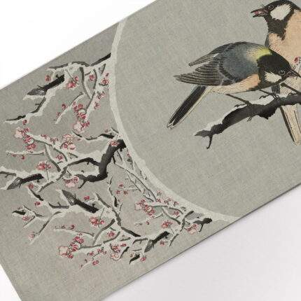 Table runner, Winter & Birds, Ohara Koson, Cherry Branch, linen table runner, PR0391