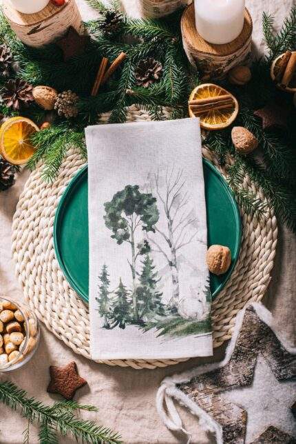 Napkins set, Wildlife Winter Landscape, linen napkins set, fabric napkins, PR0913