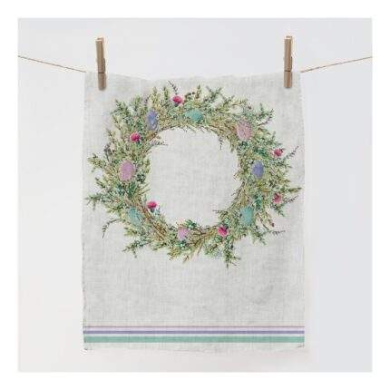 Linen towel, Easter Wreath, Mother's day gift, 100% linen, party decor, Easter table decor, Easter decor, Spring table decor,  PR0242